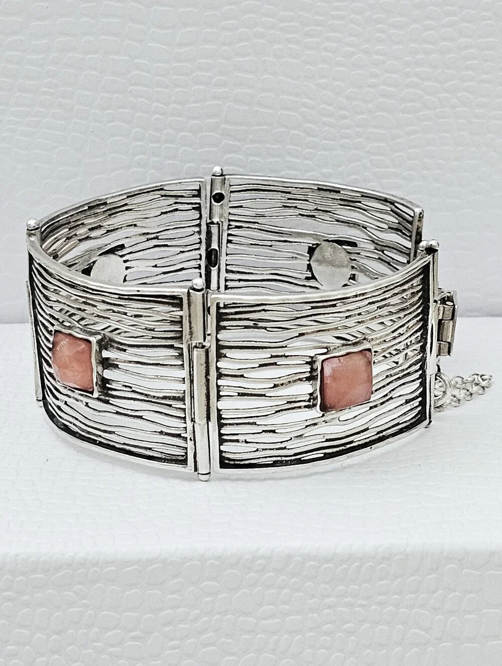 Silpada HTF Sterling Silver Cherry Quartz Square Textured Panel Bracelet B1189